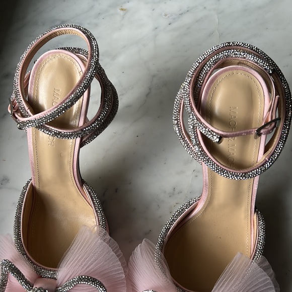 Mach & Mach pink satin ruffle bow Swarovski crystal pumps - Picture 2 of 8